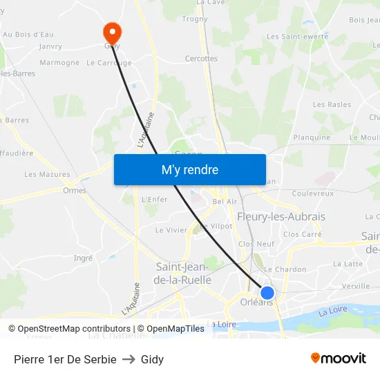 Pierre 1er De Serbie to Gidy map