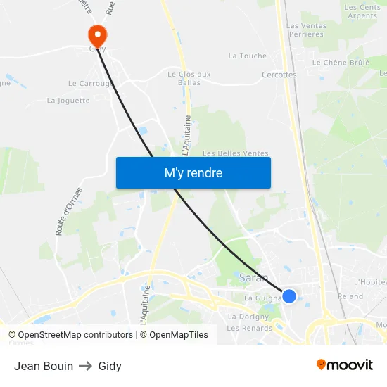 Jean Bouin to Gidy map
