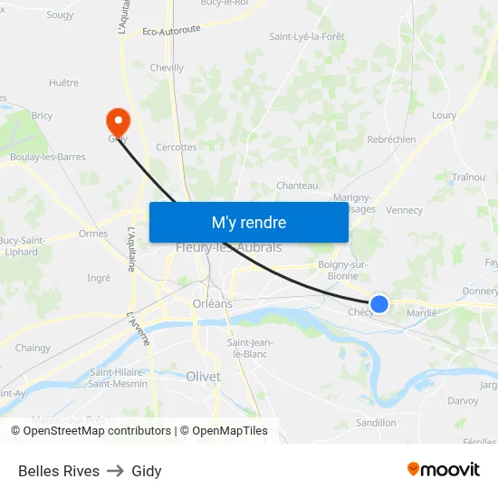 Belles Rives to Gidy map