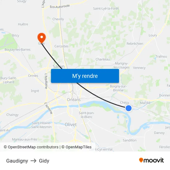 Gaudigny to Gidy map