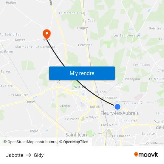 Jabotte to Gidy map