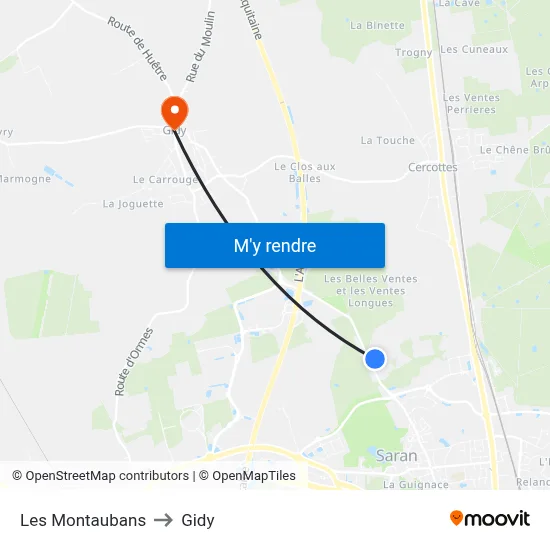Les Montaubans to Gidy map