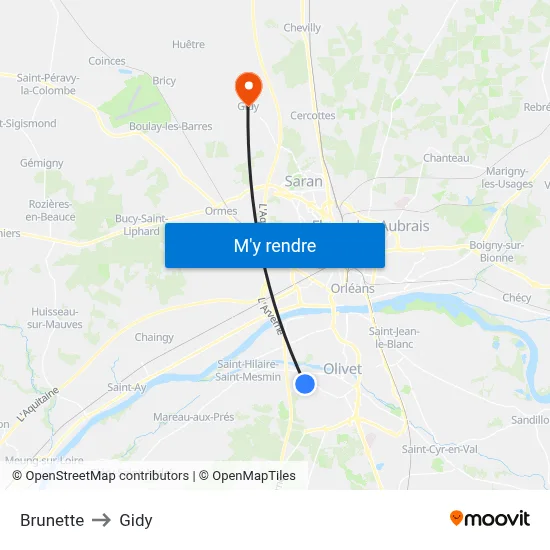 Brunette to Gidy map