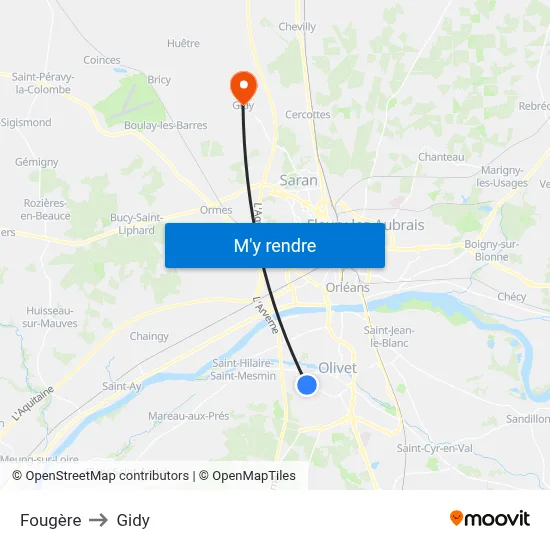 Fougère to Gidy map
