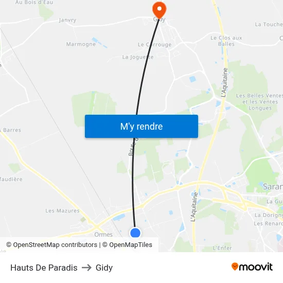 Hauts De Paradis to Gidy map