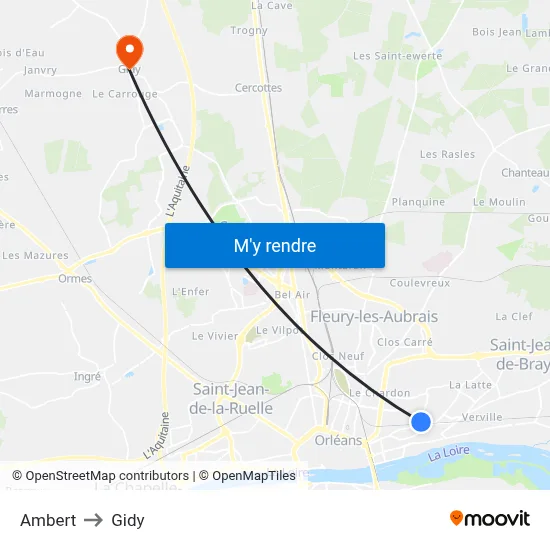 Ambert to Gidy map