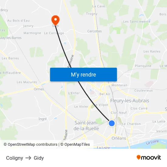 Coligny to Gidy map