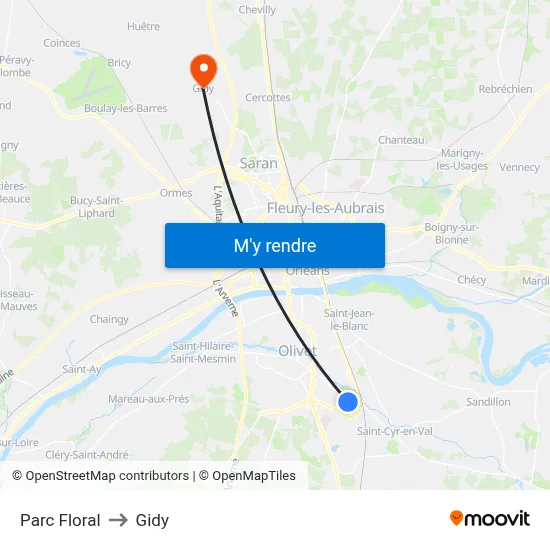 Parc Floral to Gidy map