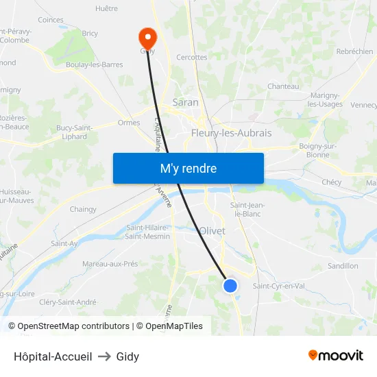 Hôpital-Accueil to Gidy map