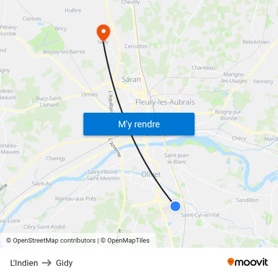 L'Indien to Gidy map
