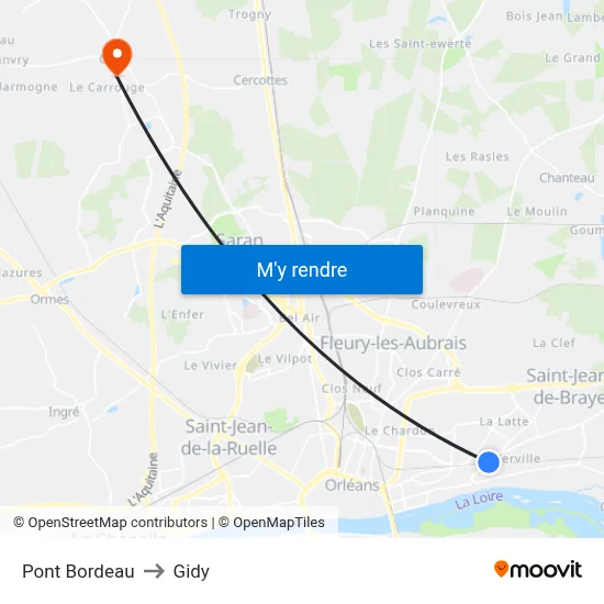 Pont Bordeau to Gidy map