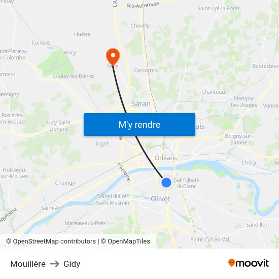 Mouillère to Gidy map