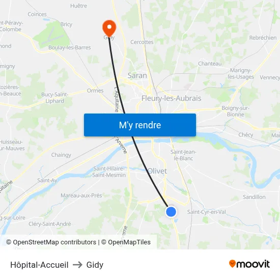 Hôpital-Accueil to Gidy map