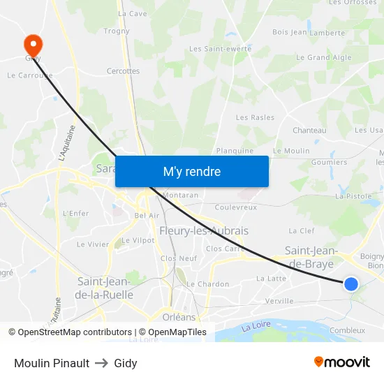 Moulin Pinault to Gidy map