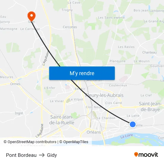 Pont Bordeau to Gidy map
