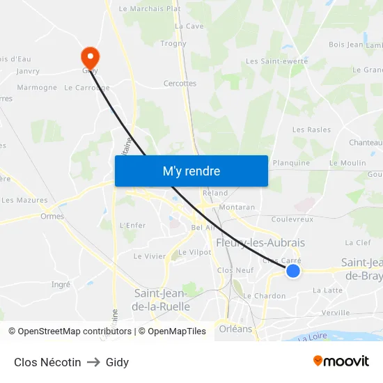 Clos Nécotin to Gidy map