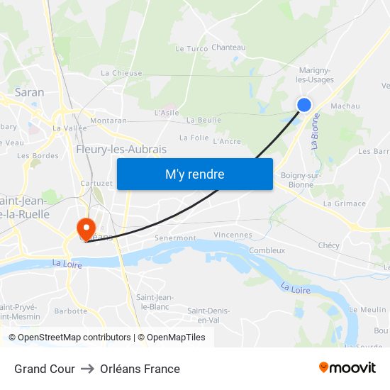 Grand Cour to Orléans France map