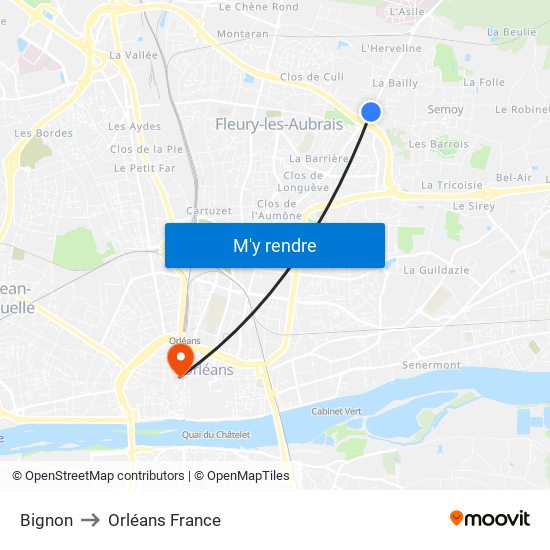 Bignon to Orléans France map