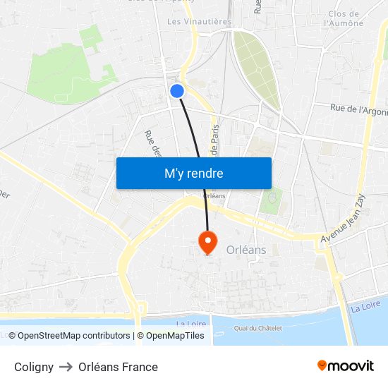 Coligny to Orléans France map