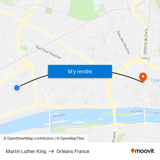 Martin Luther King to Orléans France map