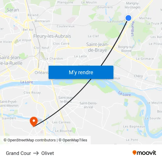 Grand Cour to Olivet map
