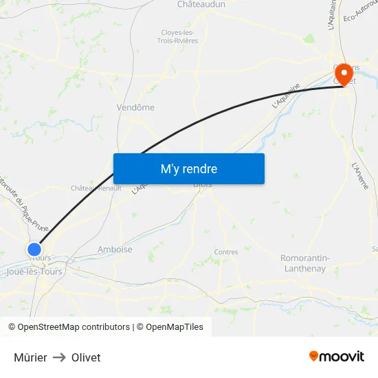Mûrier to Olivet map