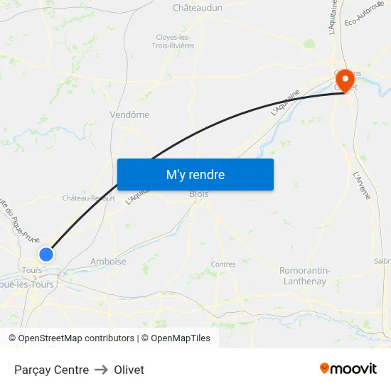 Parçay Centre to Olivet map