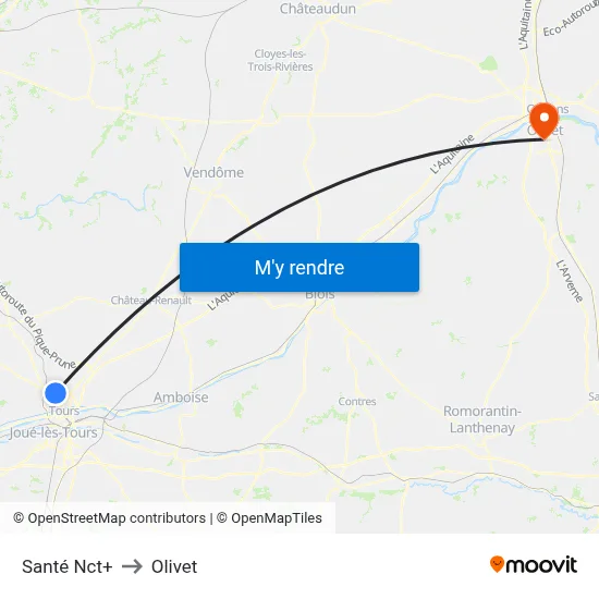 Santé Nct+ to Olivet map