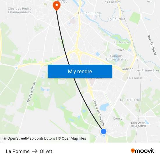 La Pomme to Olivet map