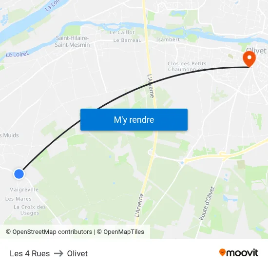 Les 4 Rues to Olivet map