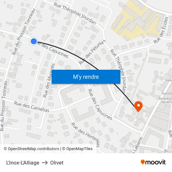 L'Inox-L'Alliage to Olivet map