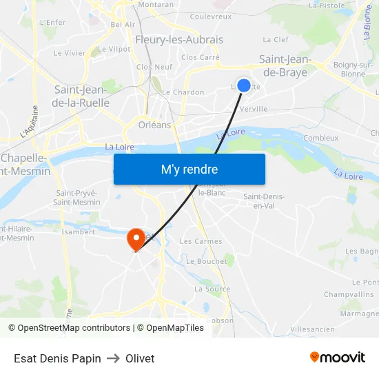Esat Denis Papin to Olivet map
