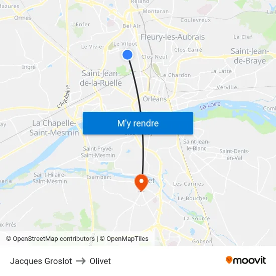 Jacques Groslot to Olivet map
