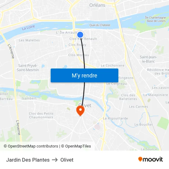 Jardin Des Plantes to Olivet map