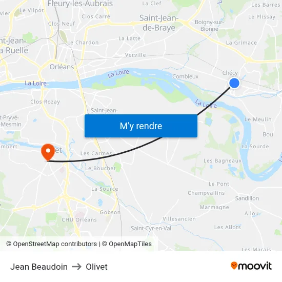 Jean Beaudoin to Olivet map