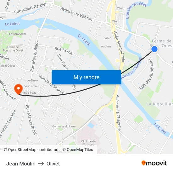 Jean Moulin to Olivet map