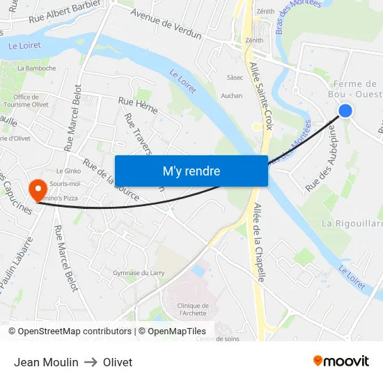 Jean Moulin to Olivet map