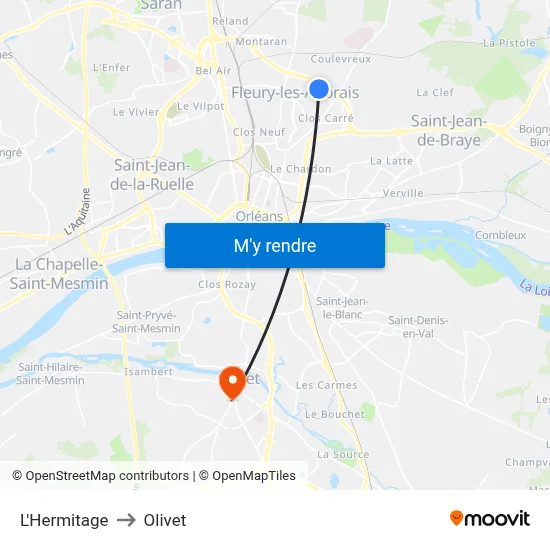 L'Hermitage to Olivet map