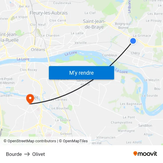 Bourde to Olivet map