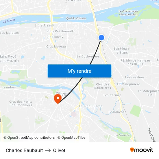 Charles Baubault to Olivet map