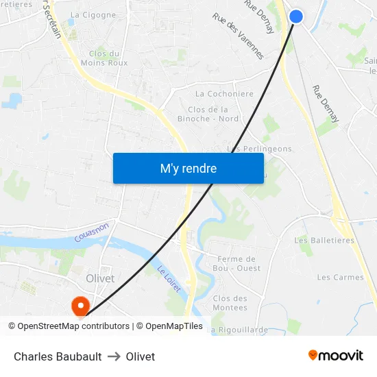 Charles Baubault to Olivet map