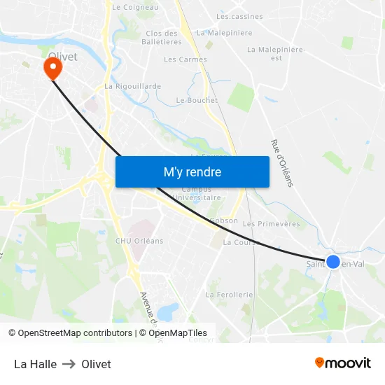 La Halle to Olivet map