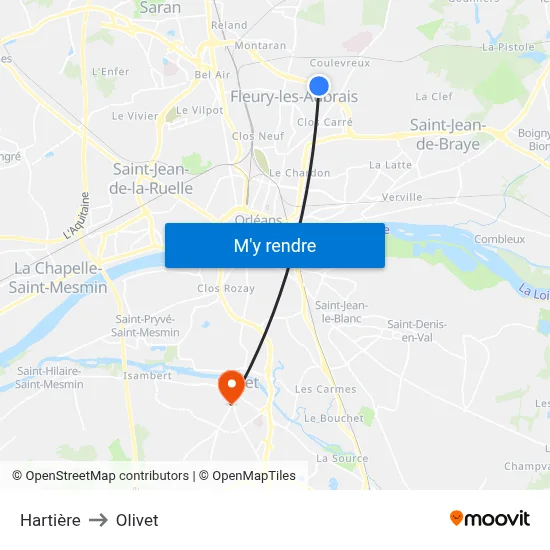 Hartière to Olivet map