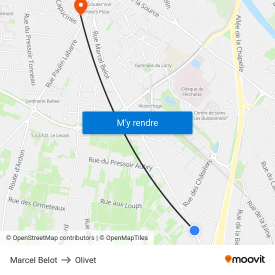 Marcel Belot to Olivet map