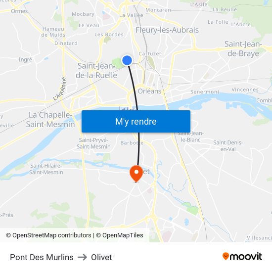 Pont Des Murlins to Olivet map