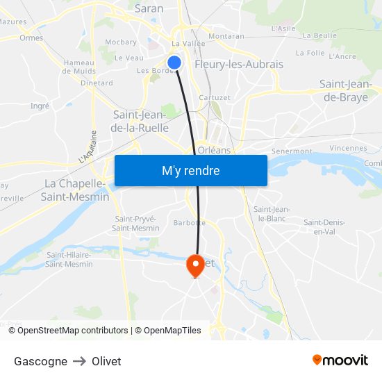 Gascogne to Olivet map