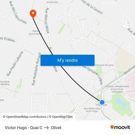 Victor Hugo - Quai C to Olivet map
