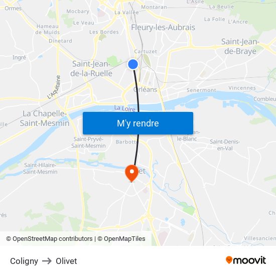 Coligny to Olivet map