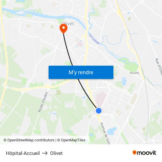 Hôpital-Accueil to Olivet map