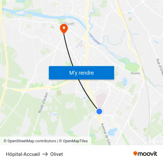 Hôpital-Accueil to Olivet map